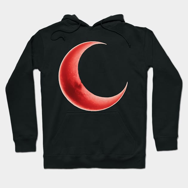 Glowing red crescent moon red moon Hoodie by Spaceboyishere